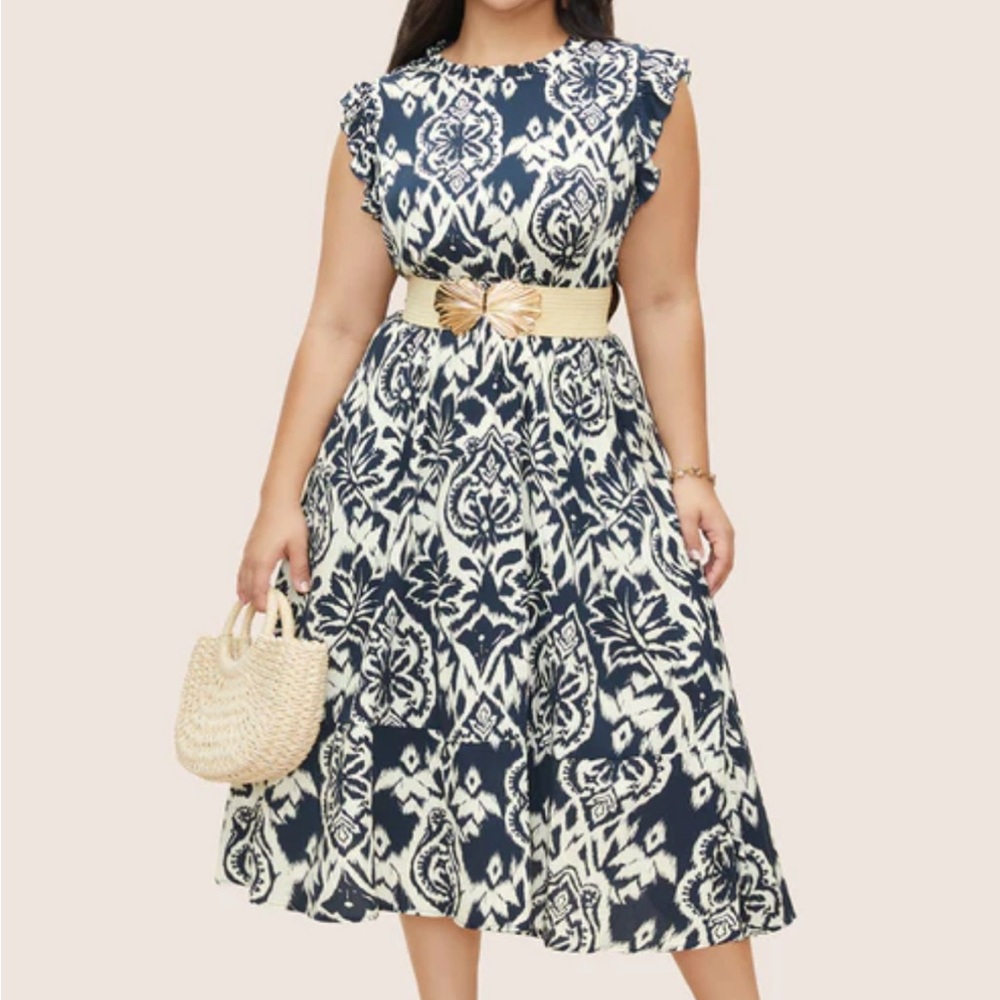 BloomChic Navy and Cream Floral Midi Dress